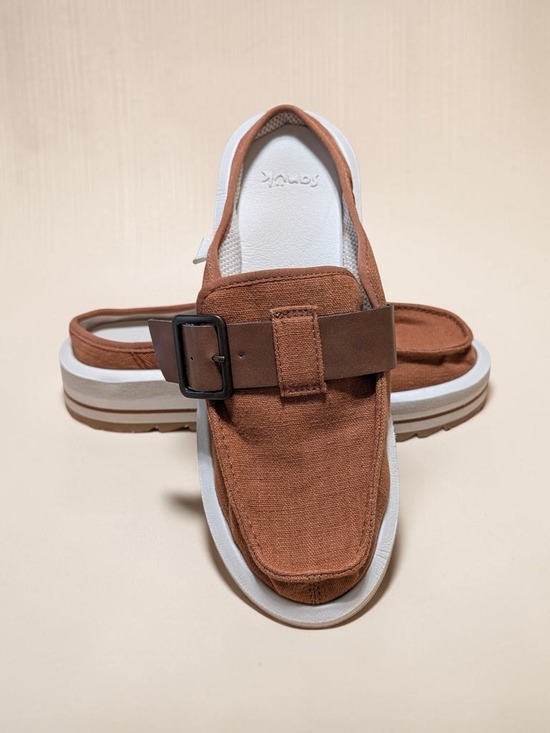 Sanuk Shoes - Sanuk Women's Tan Slip On Loafers Buckle Accent